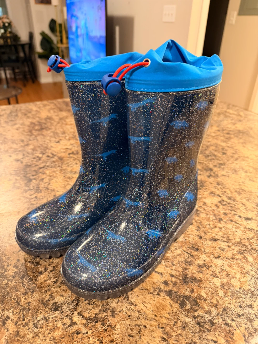 Kids Blue Glitter Rain Boots Size 34