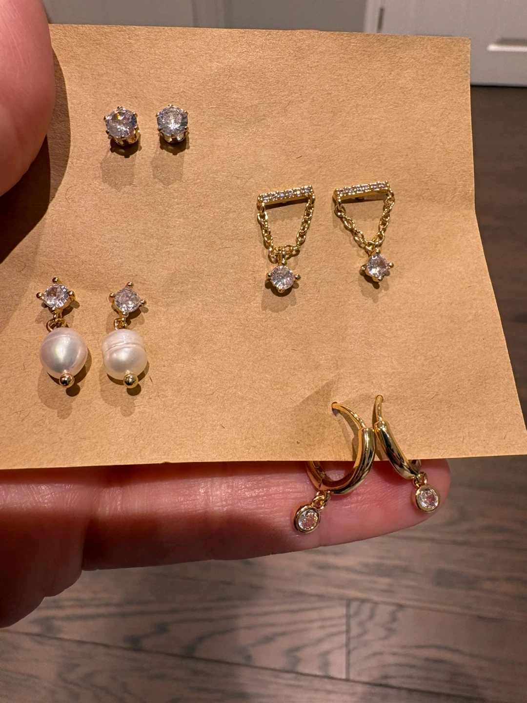 Gold-tone Stud and Dangle Earrings Set