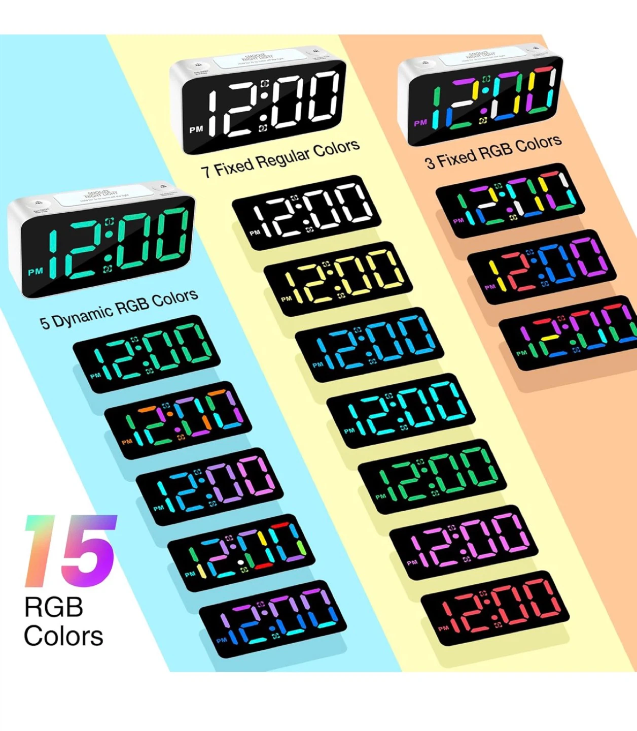 Digital Alarm Clock with 15 RGB Colors and Vibration - photo 3
