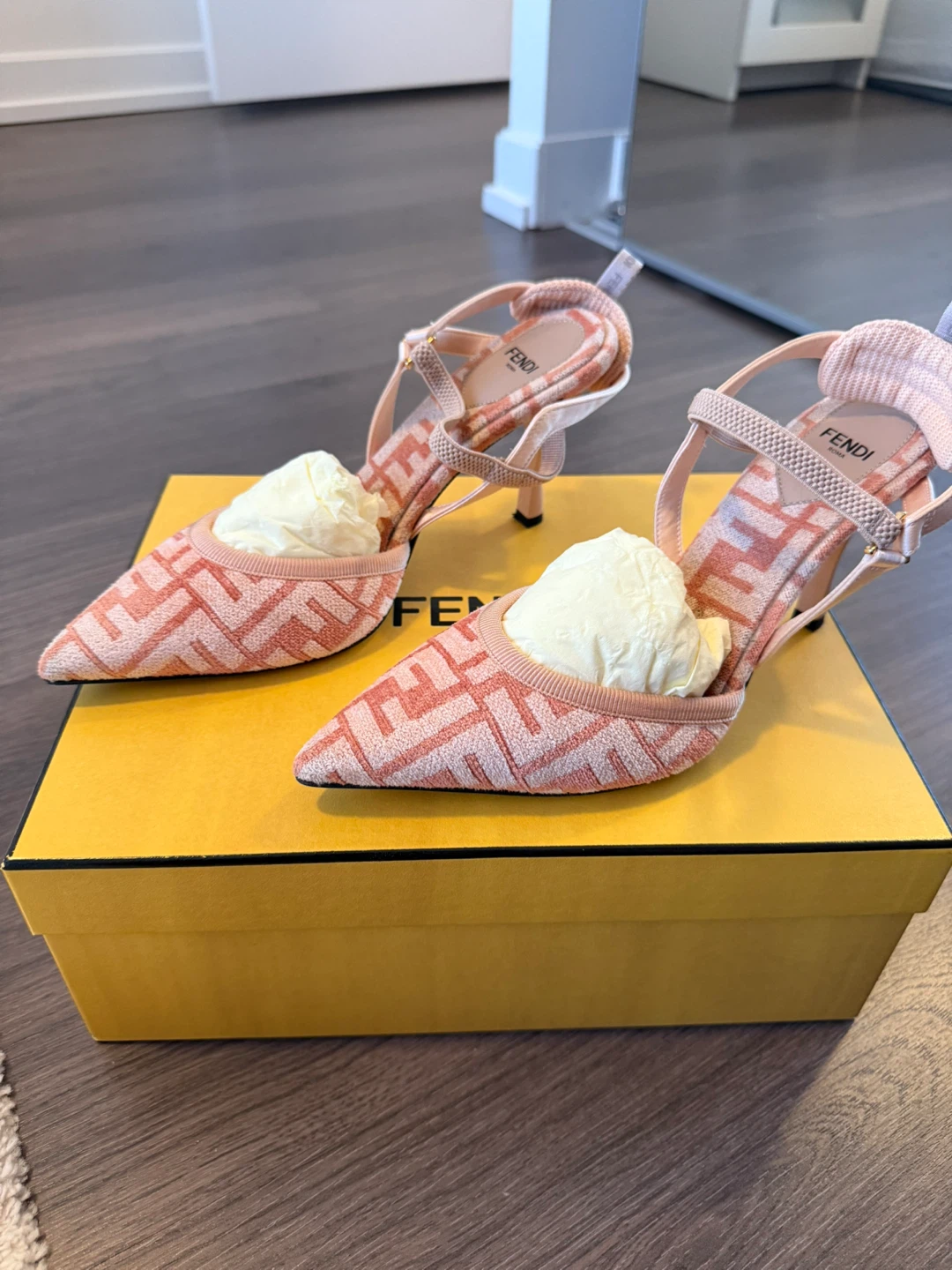 Fendi Women's Pink FF Monogram Slingback Heels
