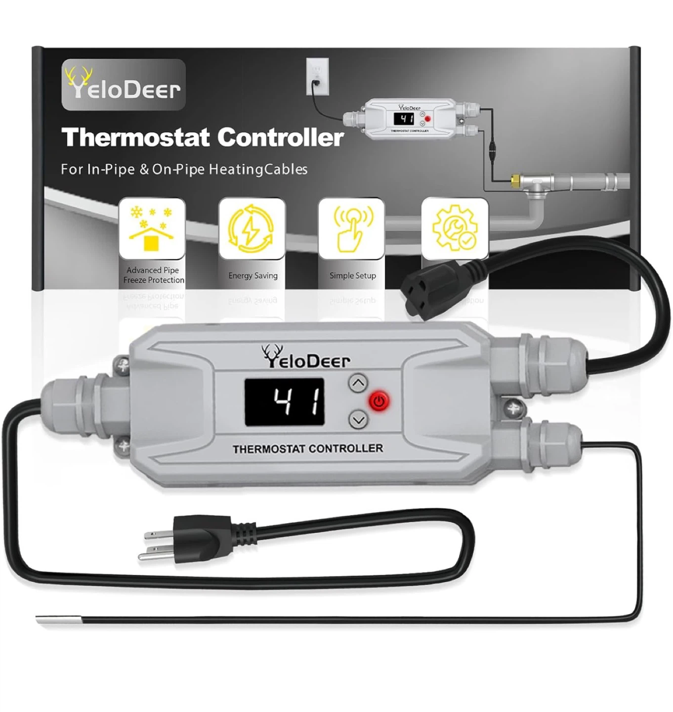 YeloDeer Thermostat Controller for In-Pipe Heating Cables