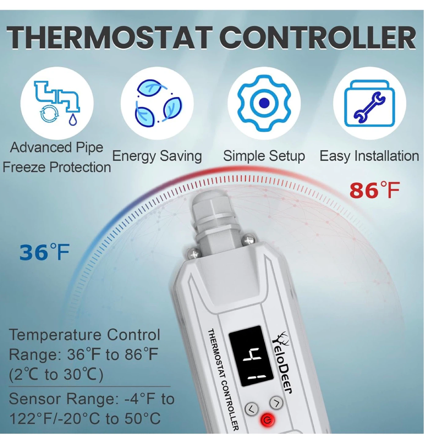 YeloDeer Thermostat Controller for In-Pipe Heating Cables - photo 3