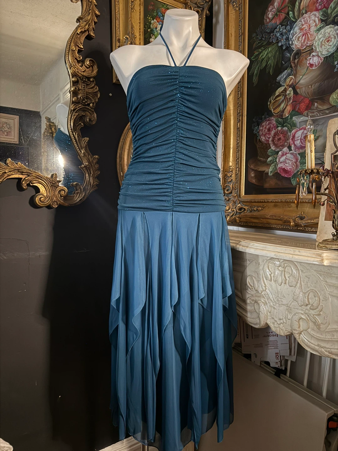 Haltered dress with layered bottom
