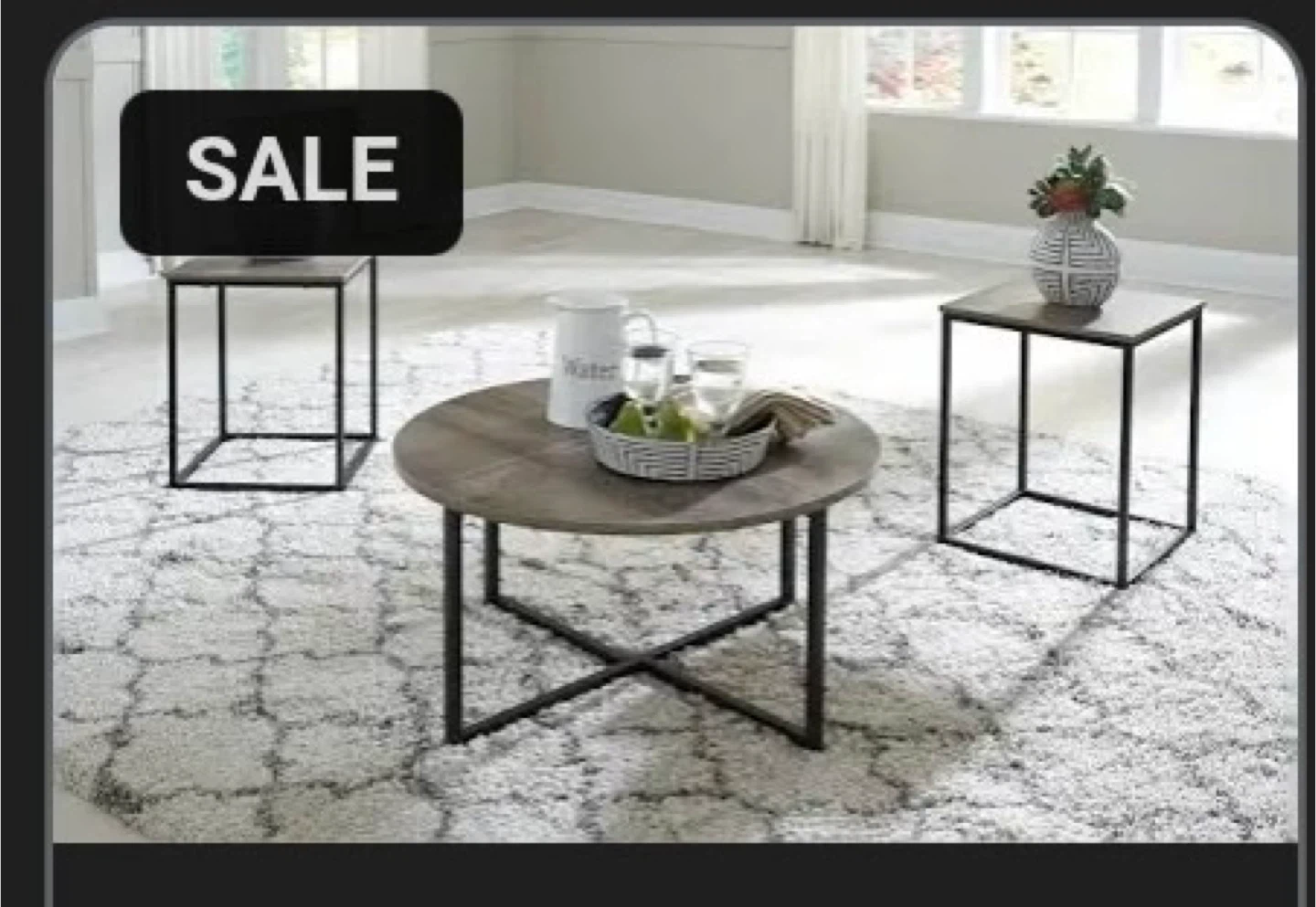 New in box 3piece Round Coffee Table and End Tables Set