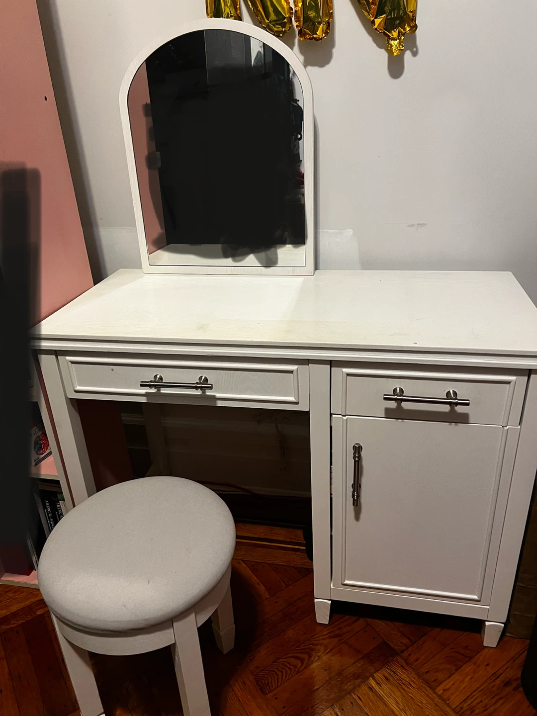 White Vanity Set with Mirror and Stool