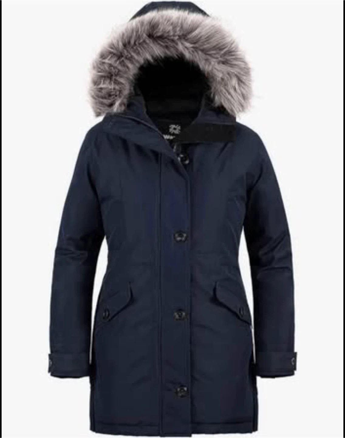 Navy Blue Parka Jacket with Faux Fur Hood