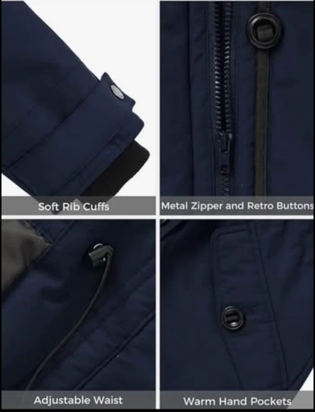 Navy Blue Parka Jacket with Faux Fur Hood - photo 3