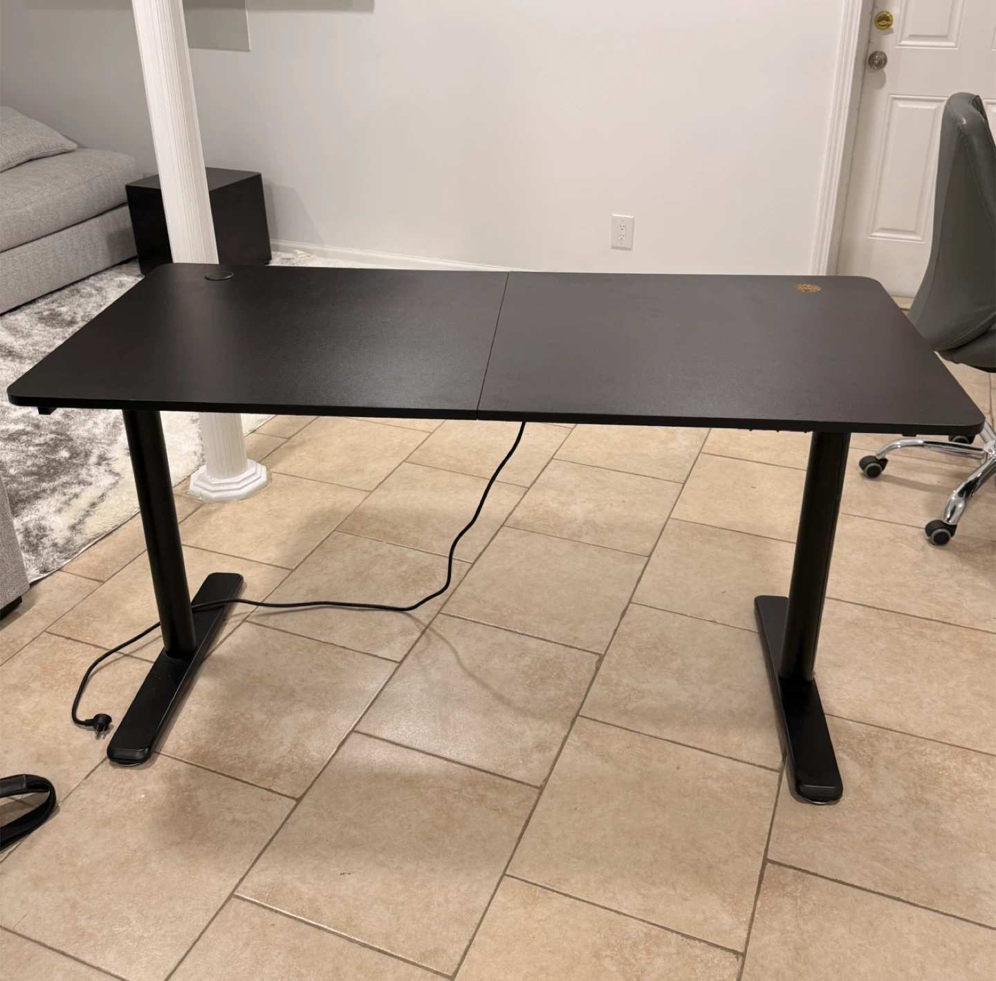 Black Desk with Power Strip