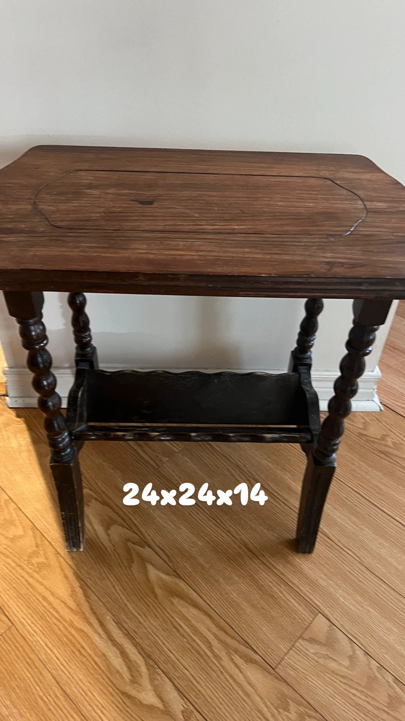 Vintage Dark Wood Side Table with Shelf - photo 4
