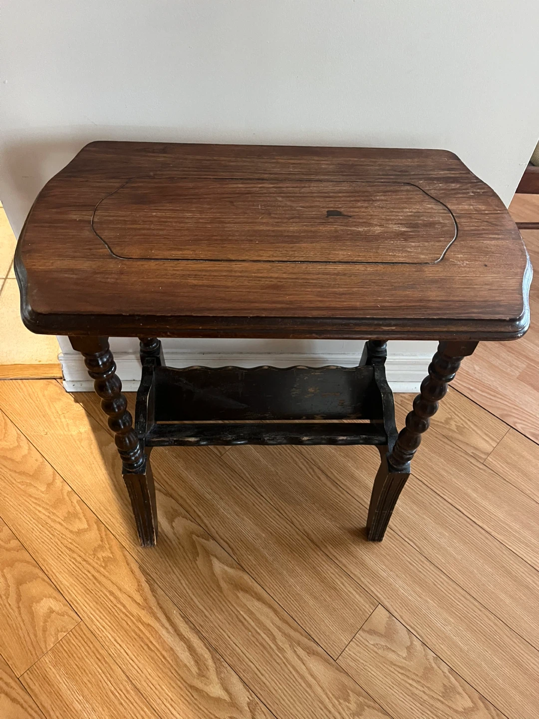 Vintage Dark Wood Side Table with Shelf
