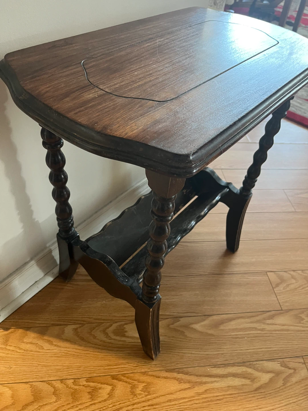 Vintage Dark Wood Side Table with Shelf - photo 2