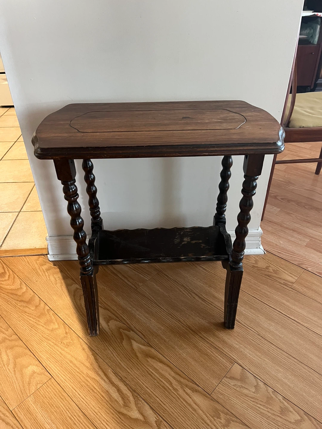 Vintage Dark Wood Side Table with Shelf - photo 3