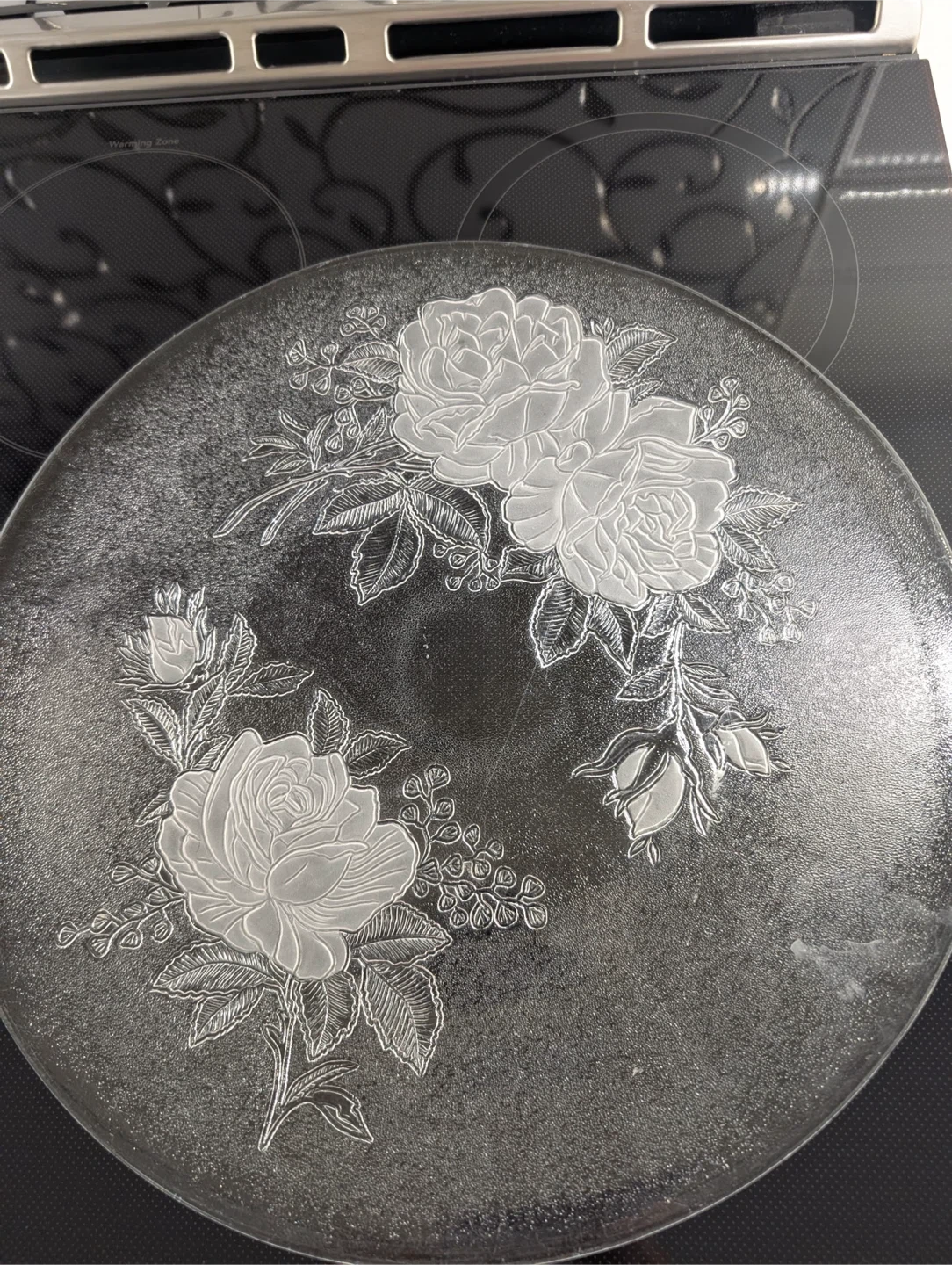Glass Cake Stand with Rose Engravings