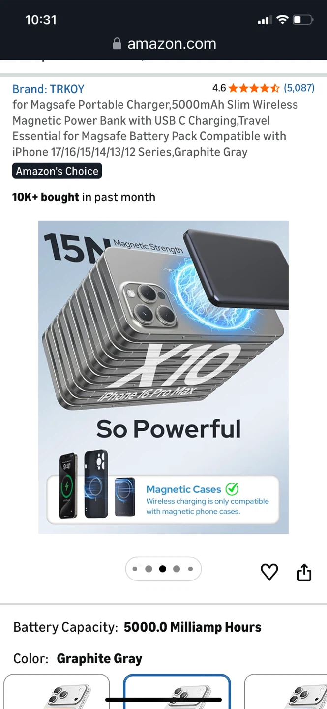 TRKOY Magnetic Power Bank 5000mAh Slim Wireless - Graphite Gray - photo 2