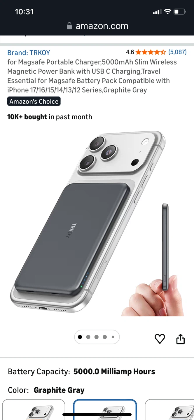 TRKOY Magnetic Power Bank 5000mAh Slim Wireless - Graphite Gray