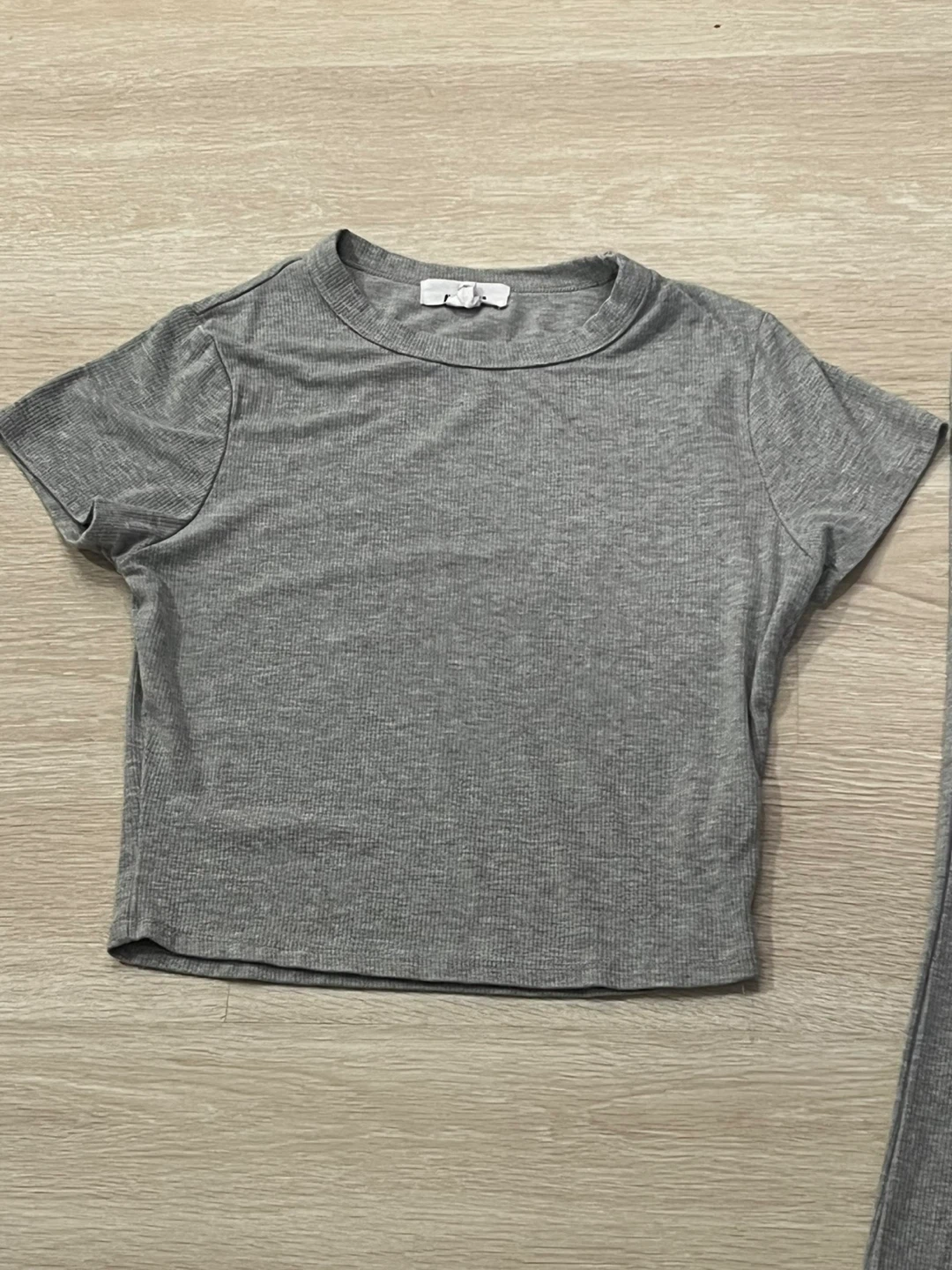 Grey Ribbed T-Shirt and Flare Pants Matching Set - photo 3