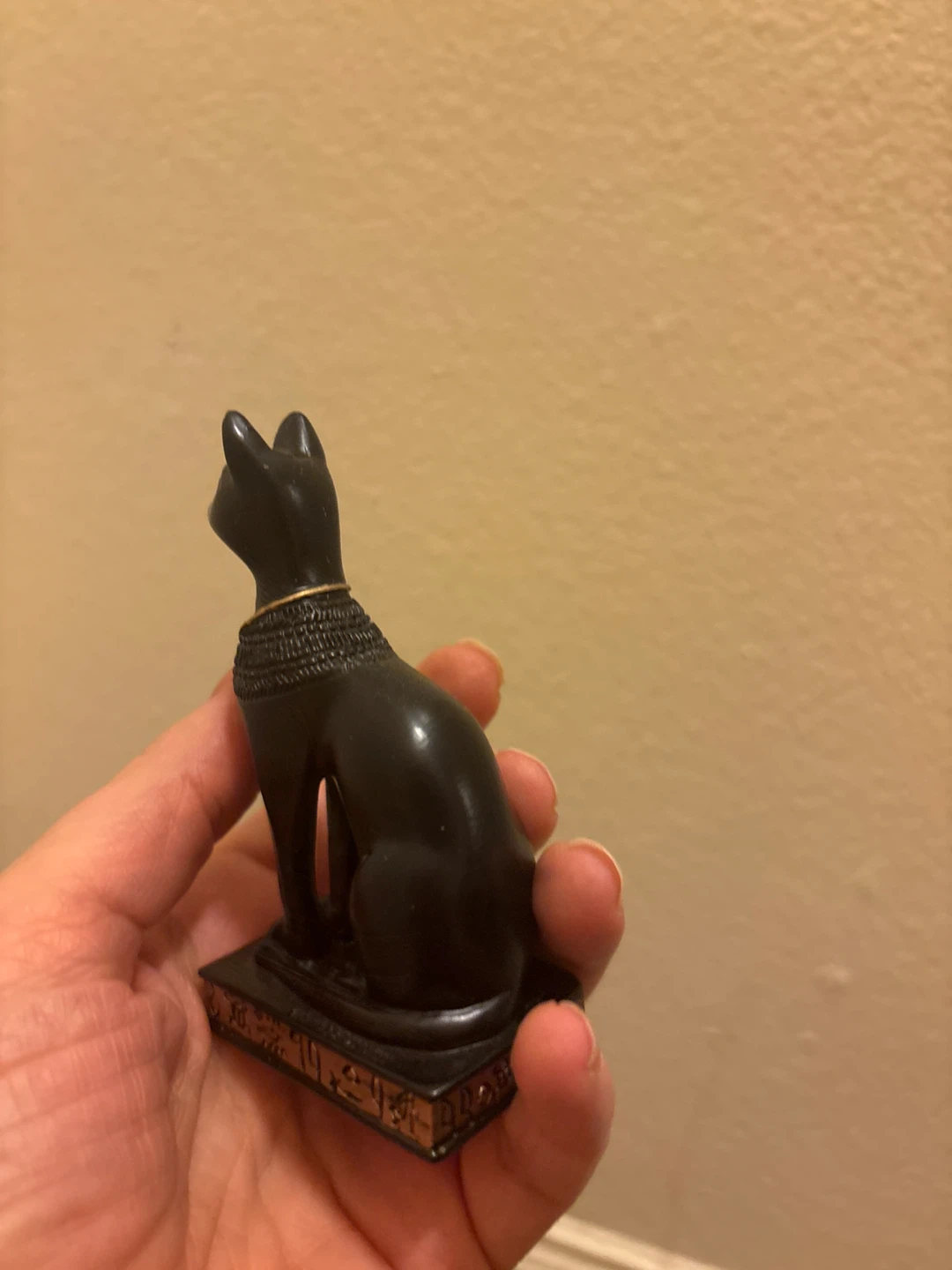 Black Egyptian Cat Figurine with Gold Necklace - photo 4