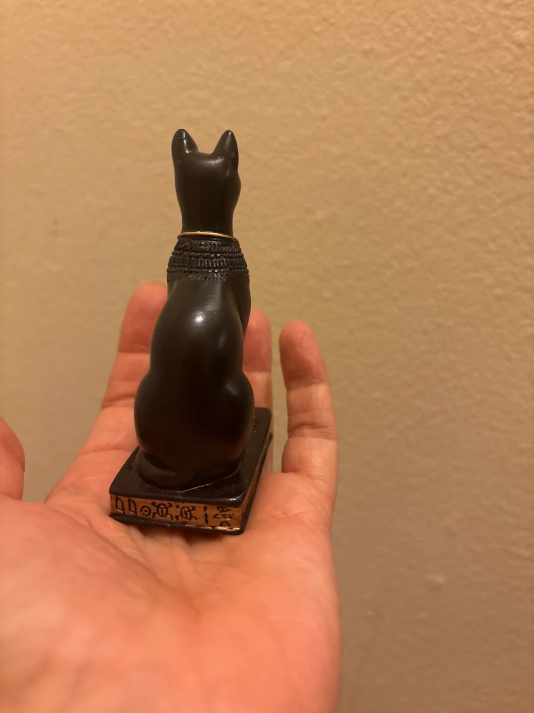 Black Egyptian Cat Figurine with Gold Necklace - photo 3