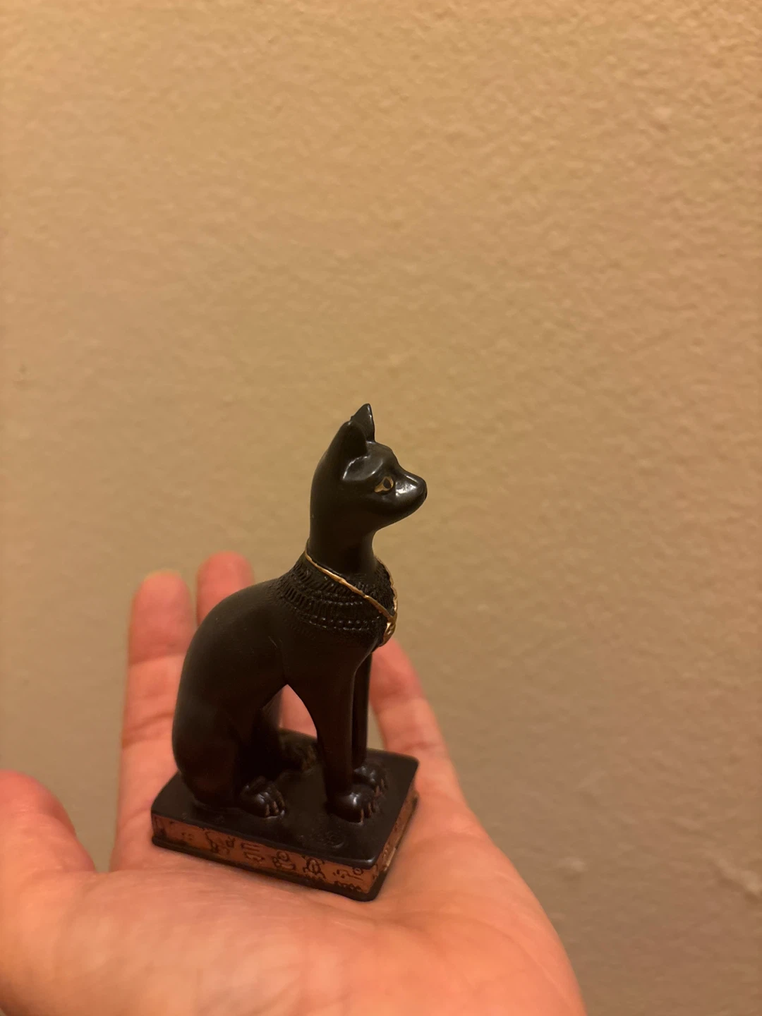 Black Egyptian Cat Figurine with Gold Necklace - photo 2
