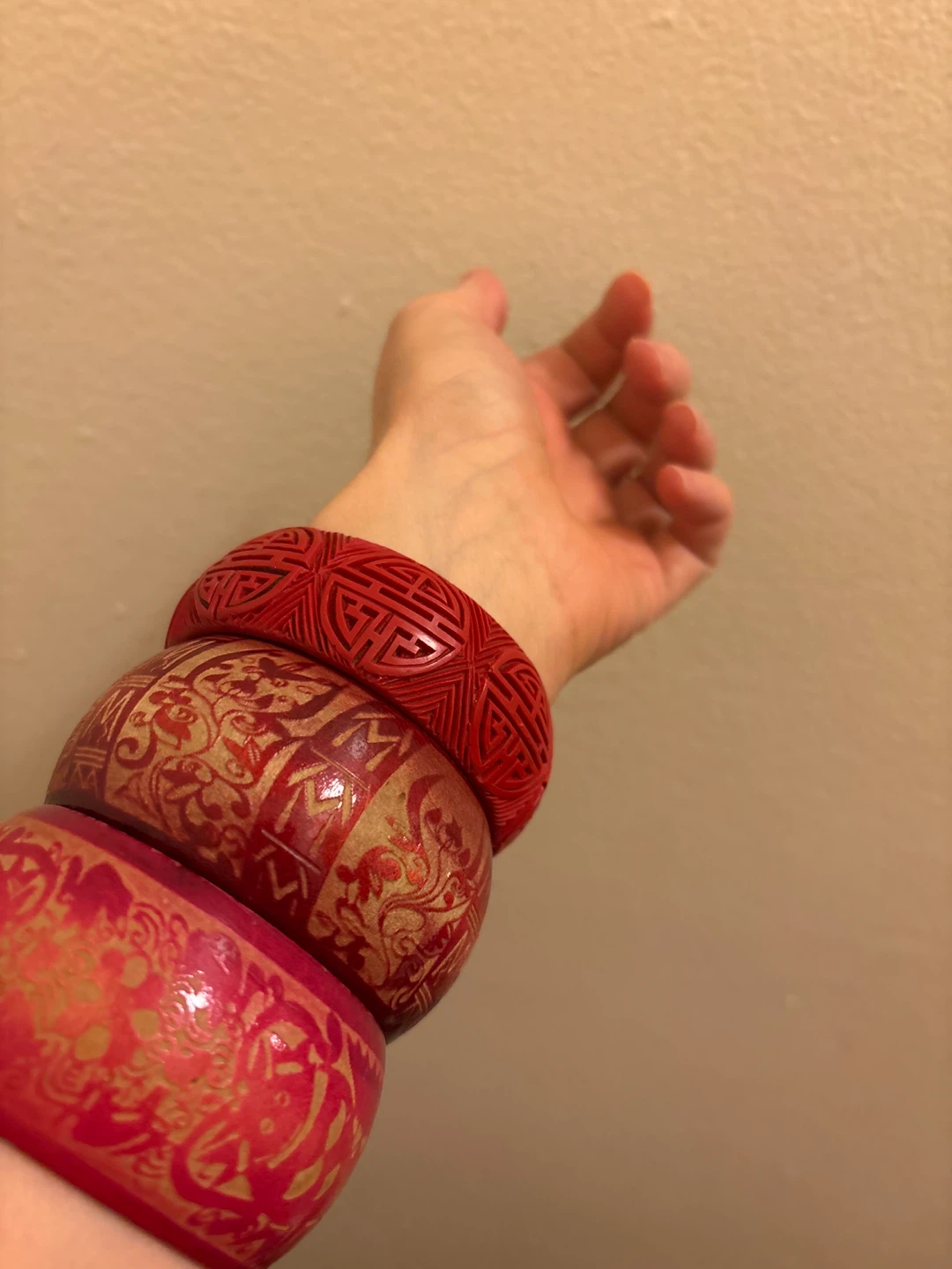 Set of 3 Asian Bangles 2 wood one resin - photo 2