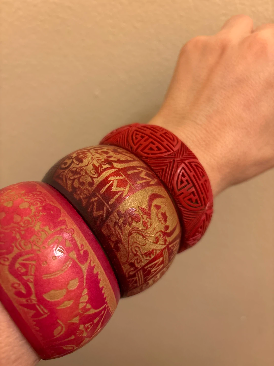 Set of 3 Asian Bangles 2 wood one resin
