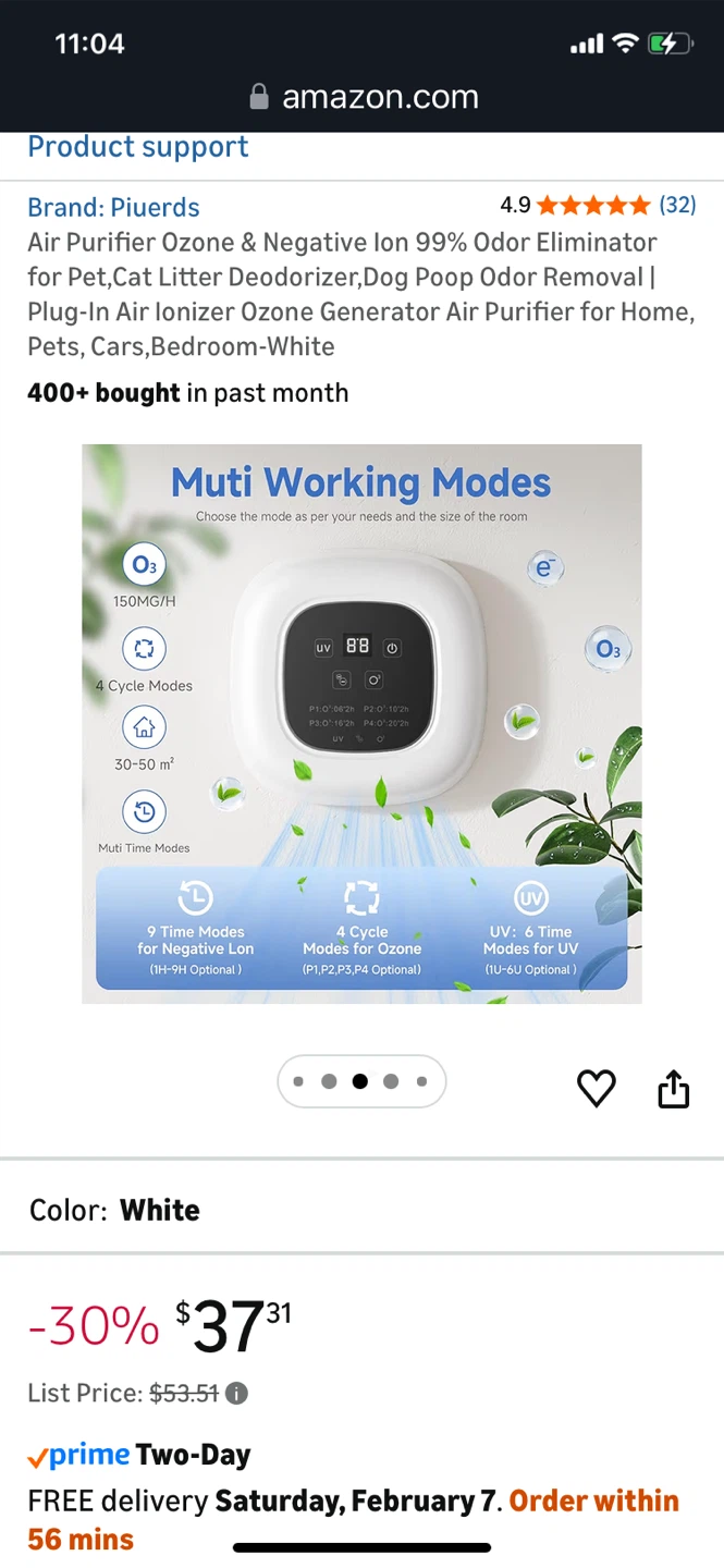 Air Purifier Ozone & Negative Ion Odor Eliminator - White - photo 4