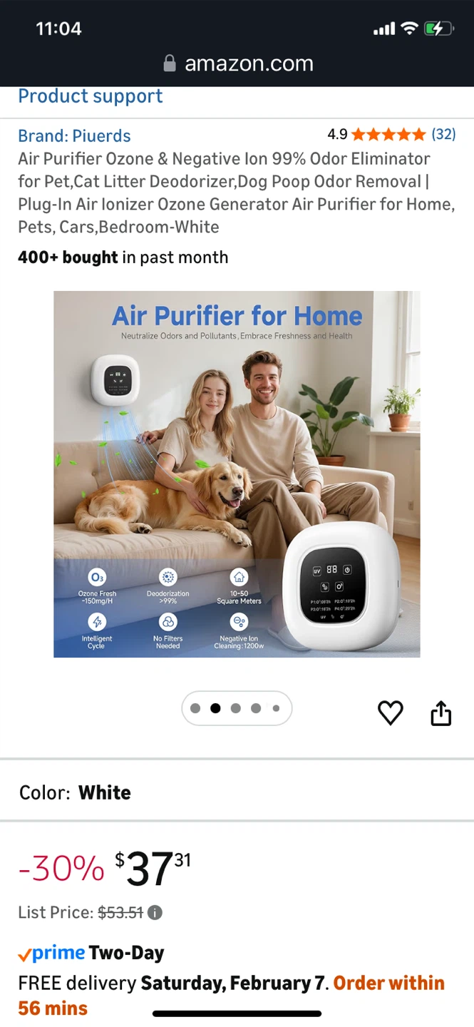 Air Purifier Ozone & Negative Ion Odor Eliminator - White - photo 2