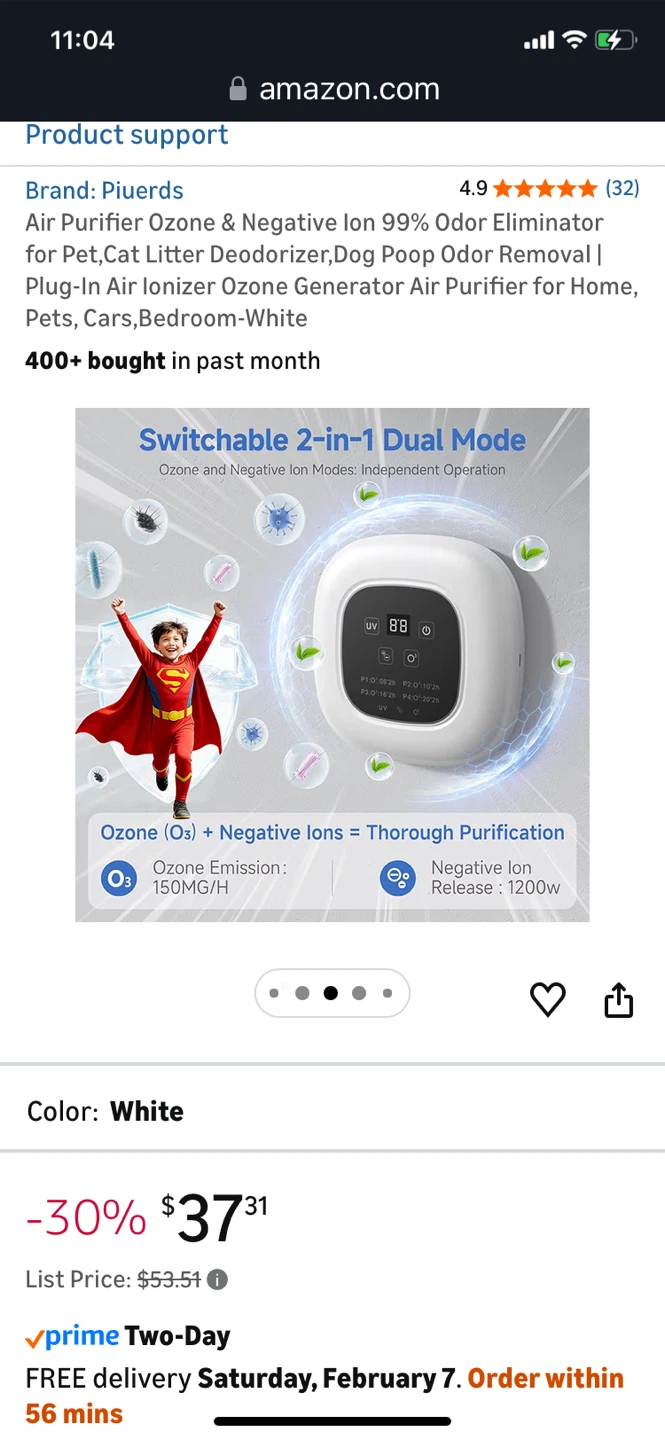 Air Purifier Ozone & Negative Ion Odor Eliminator - White - photo 5