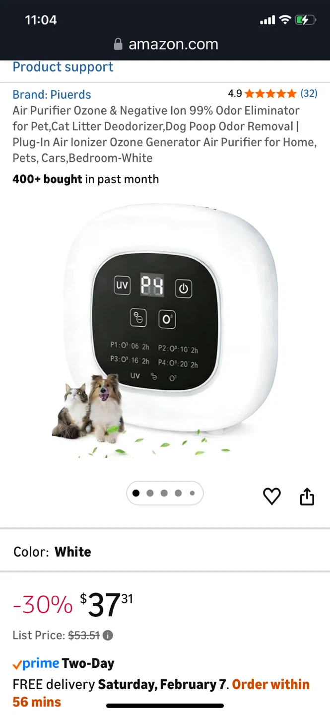 Air Purifier Ozone & Negative Ion Odor Eliminator - White