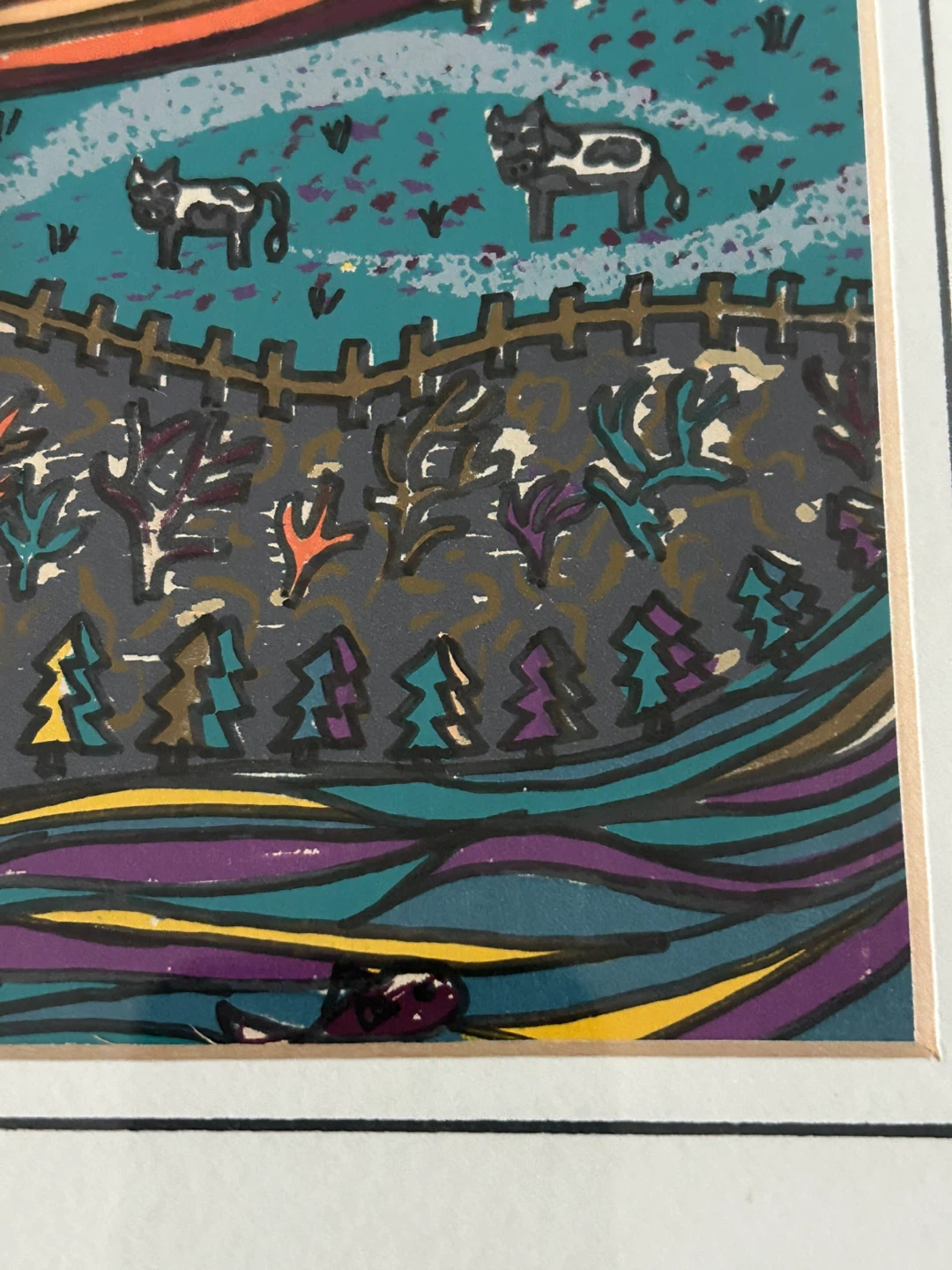 🏆 Small original Whimsical Folk Art -“Pastoral Cows”  5”/7” - photo 4
