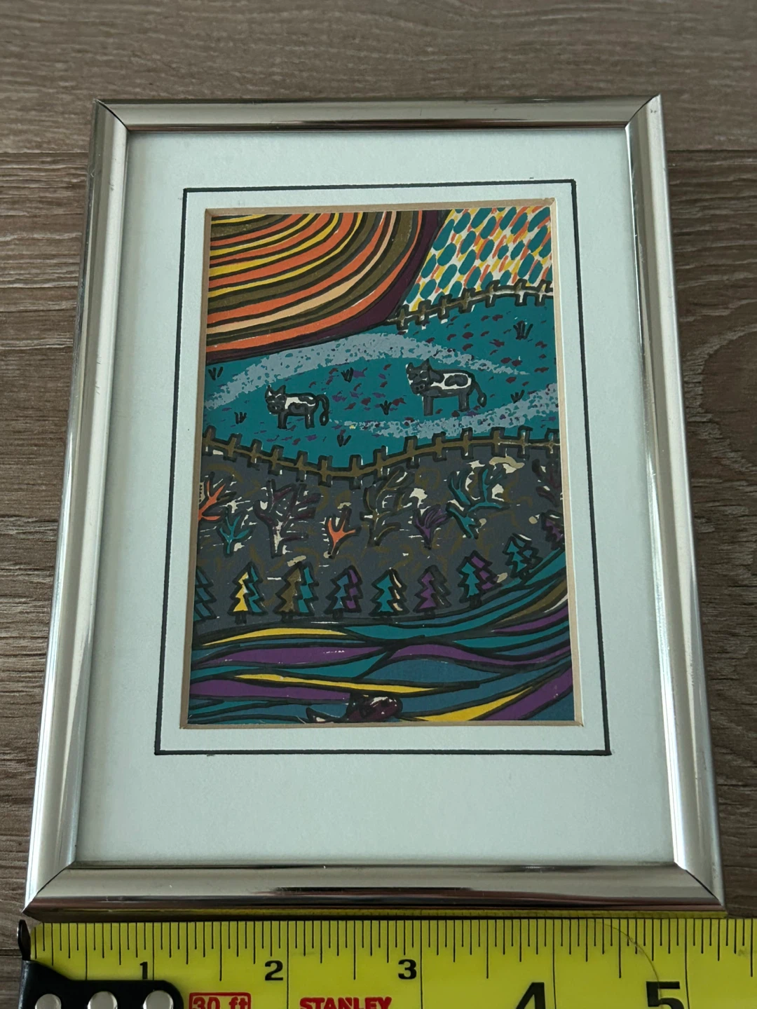 🏆 Small original Whimsical Folk Art -“Pastoral Cows”  5”/7” - photo 5