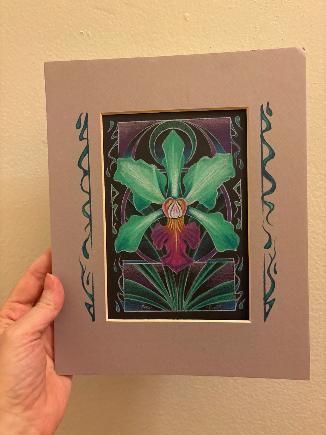 Original Orchid drawing -pencil on black paper - photo 3