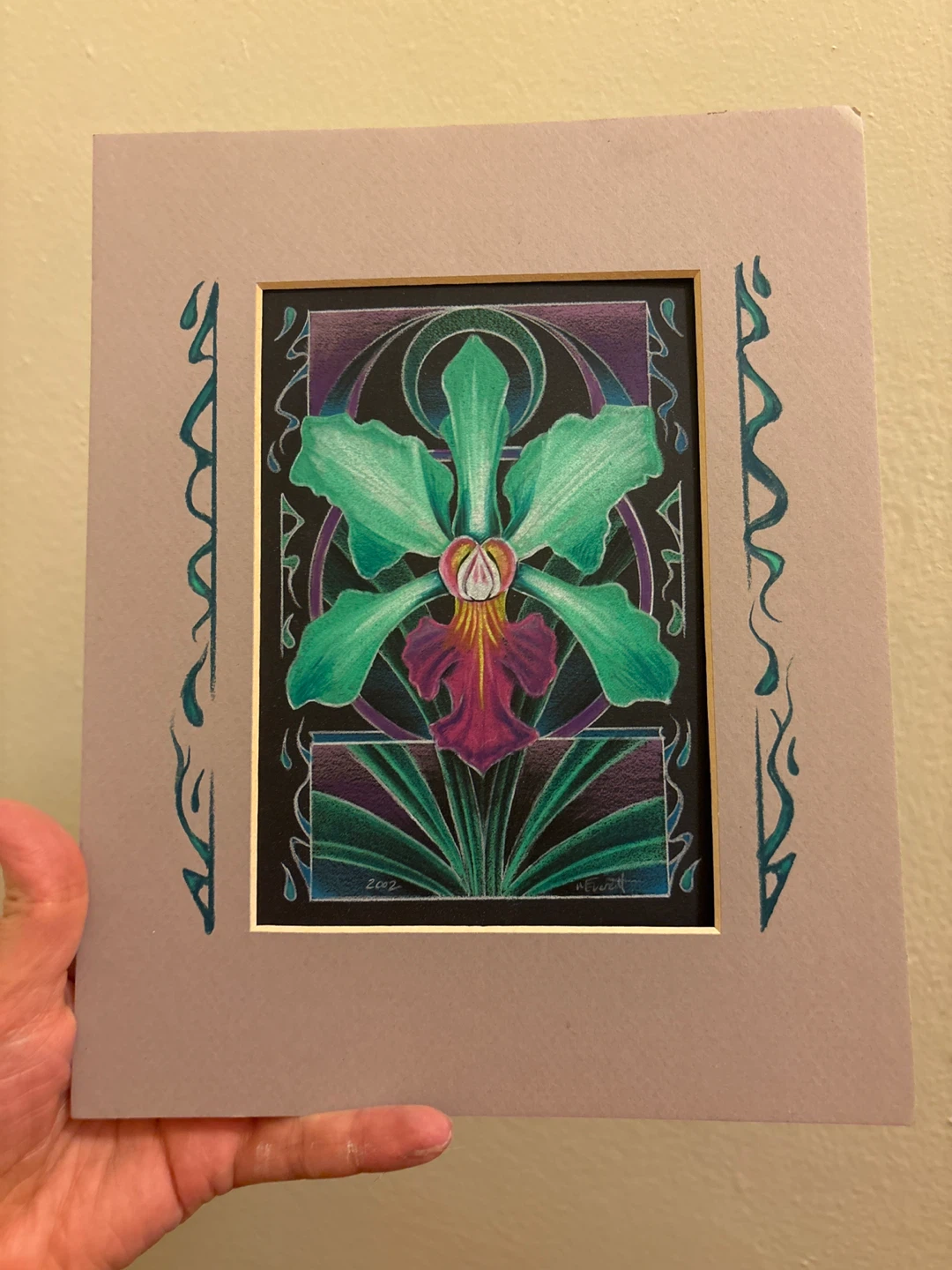 Original Orchid drawing -pencil on black paper