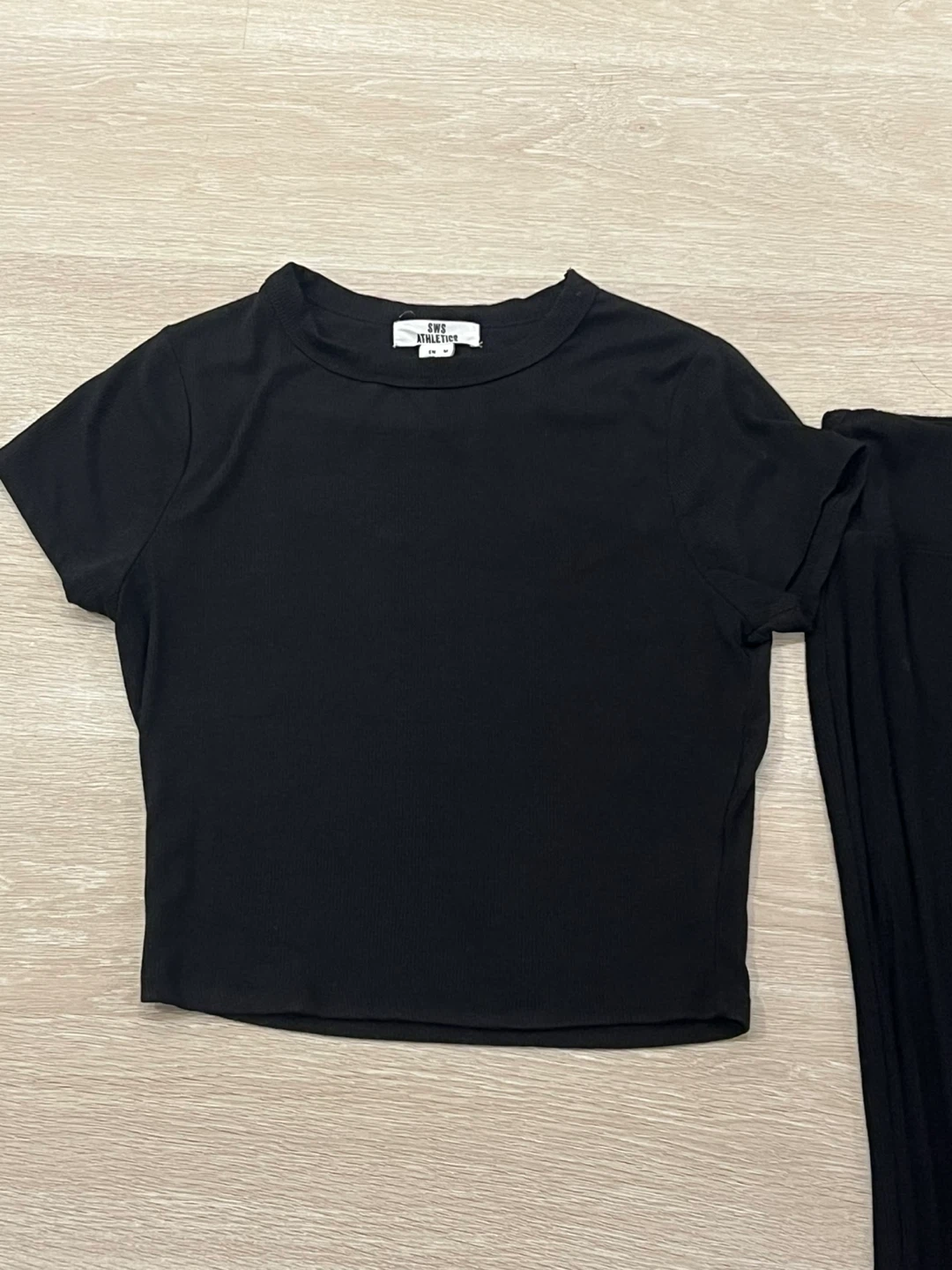 Black Ribbed Top & Flare Pants Matching Set - photo 3