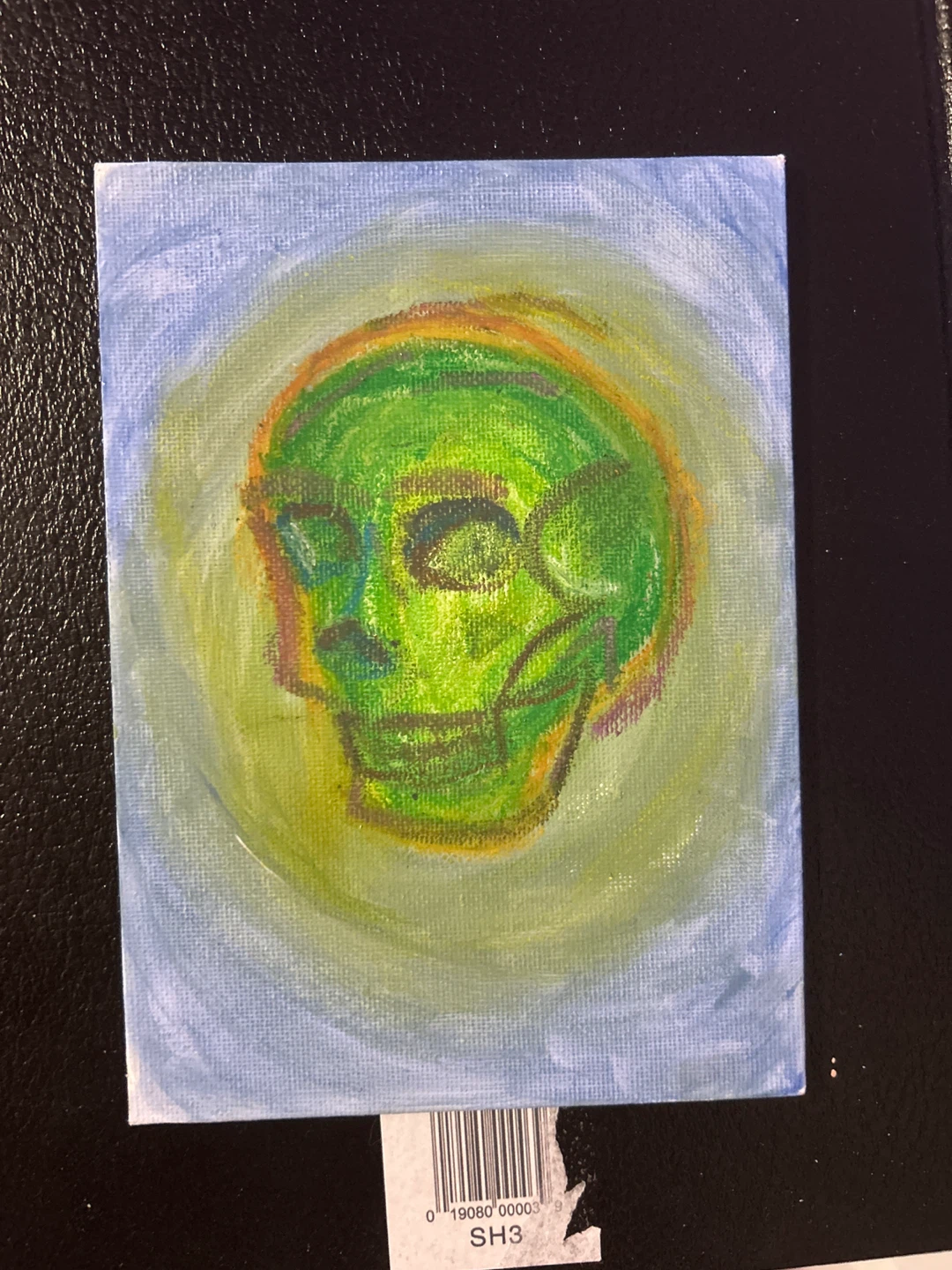 Original pastel Painting - Green Skull