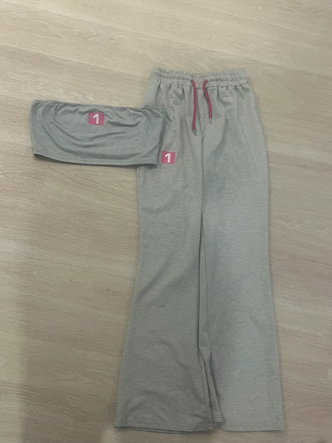 Grey Knit Tube Top and Wide Leg Pants Set - photo 2