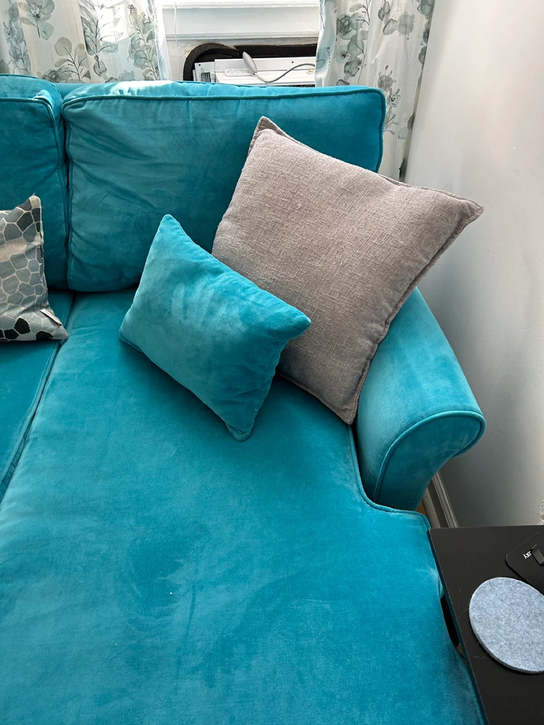 Teal Velvet Sectional Sleeper Sofa with Chaise - photo 4