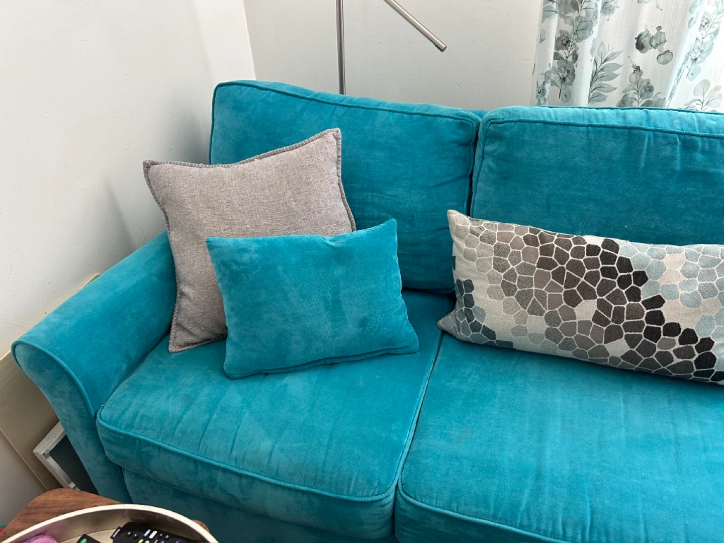 Teal Velvet Sectional Sleeper Sofa with Chaise - photo 3