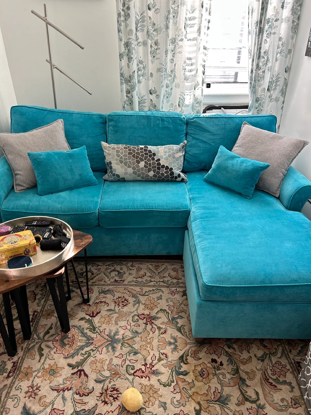 Teal Velvet Sectional Sleeper Sofa with Chaise