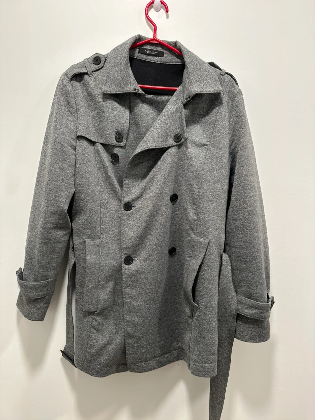 Zara Man Grey Double-Breasted Trench Coat