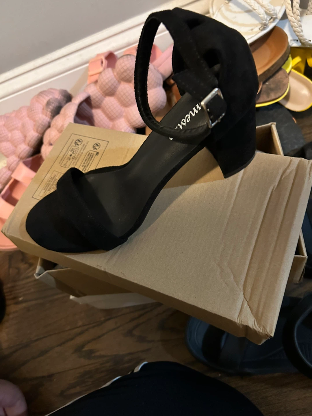 Black Block Heel Ankle Strap Sandals - photo 2