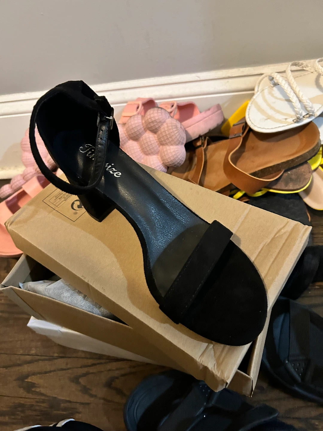 Black Block Heel Ankle Strap Sandals