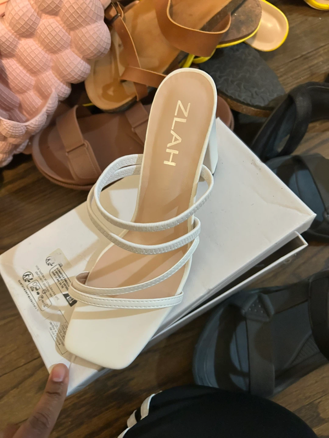 Zlah White Strappy Block Heel Sandals