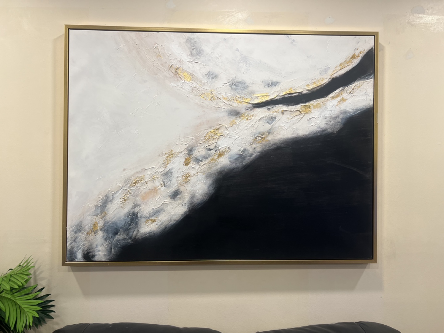 Big size Abstract Black, White, and Gold Framed Wall Art