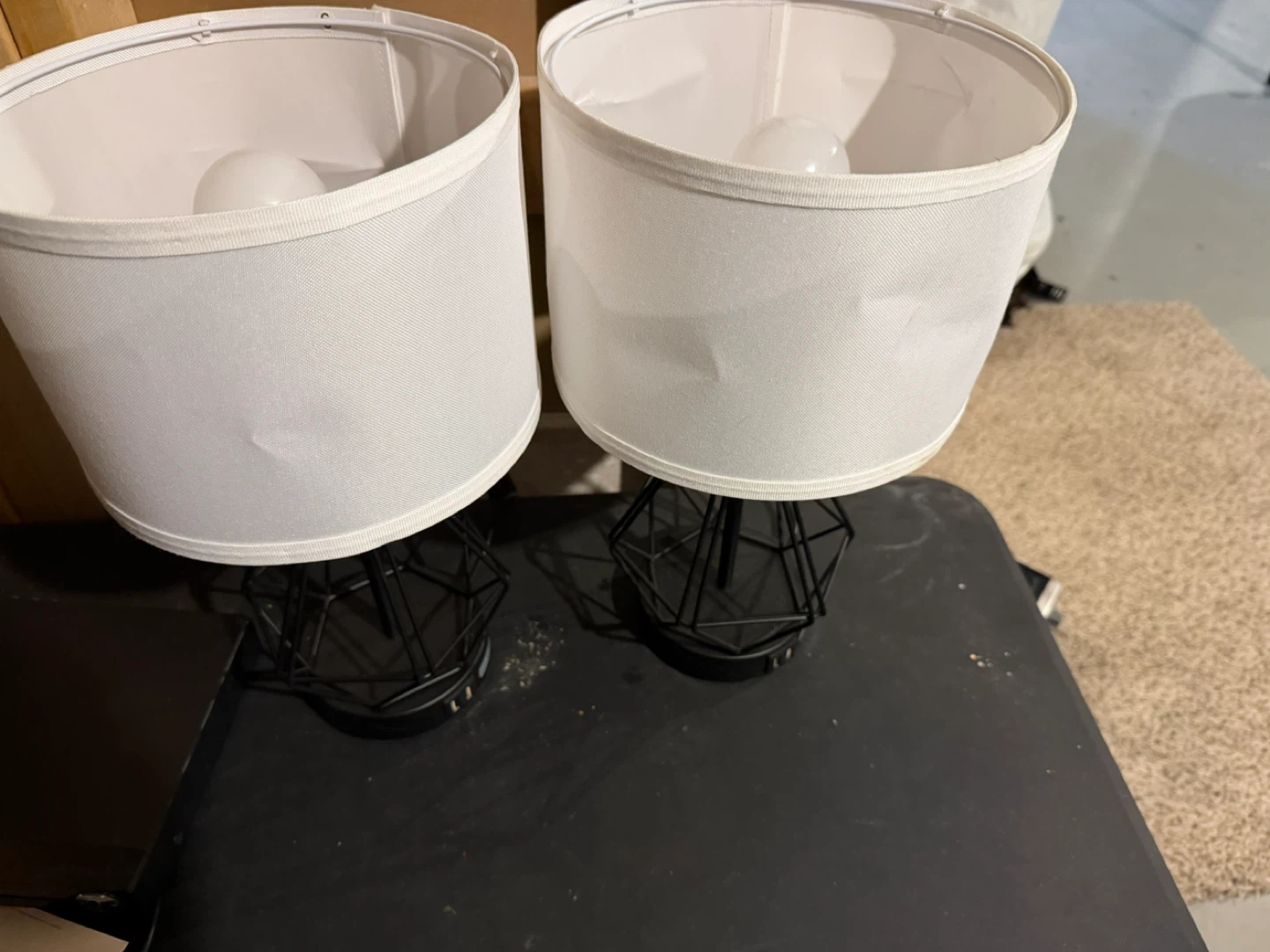 Set of 2 Black Geometric Base Table Lamps with White Shades