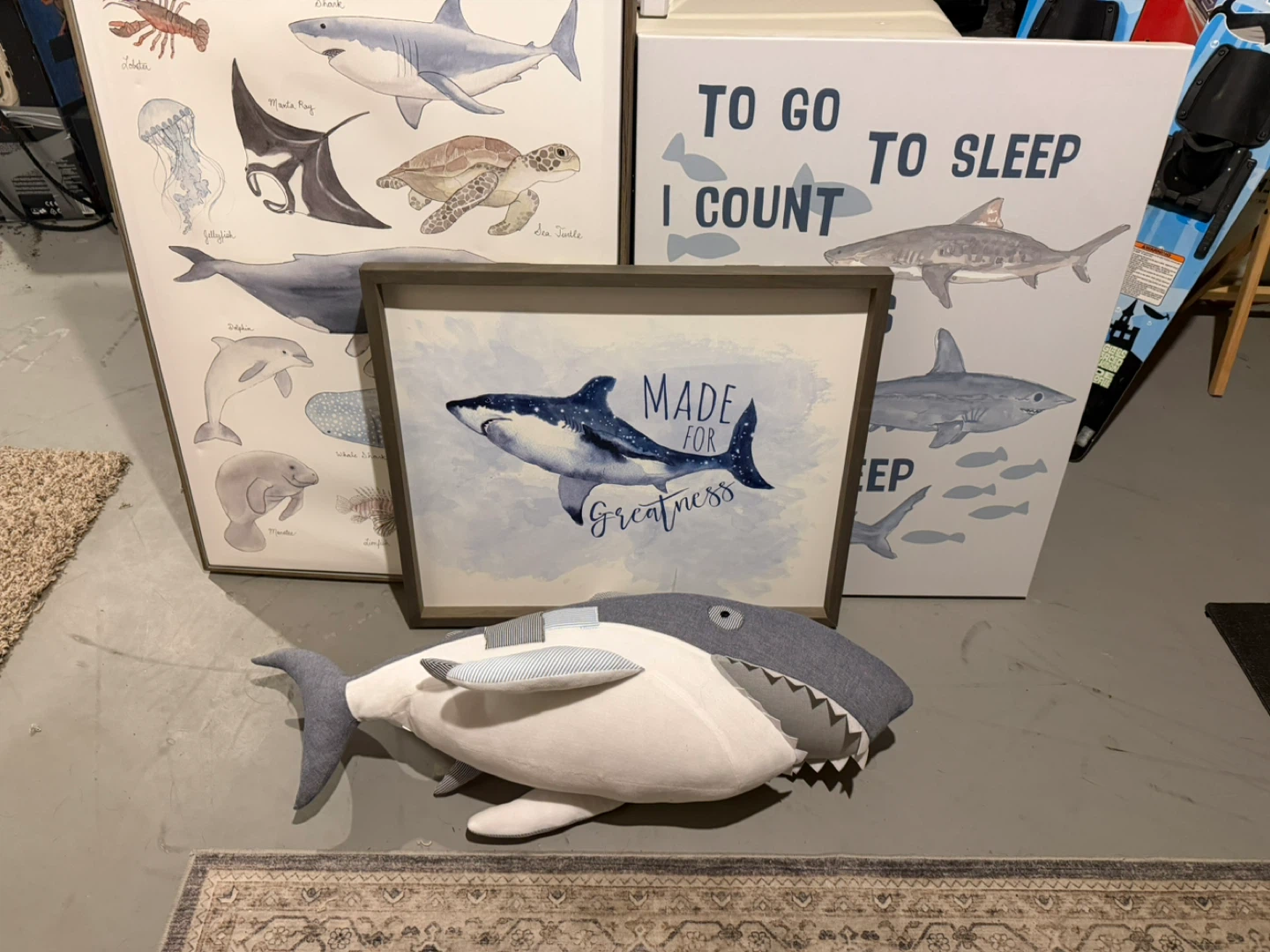 Nursery Decor Set - Shark Art & "To Go To Sleep I Count" Sign