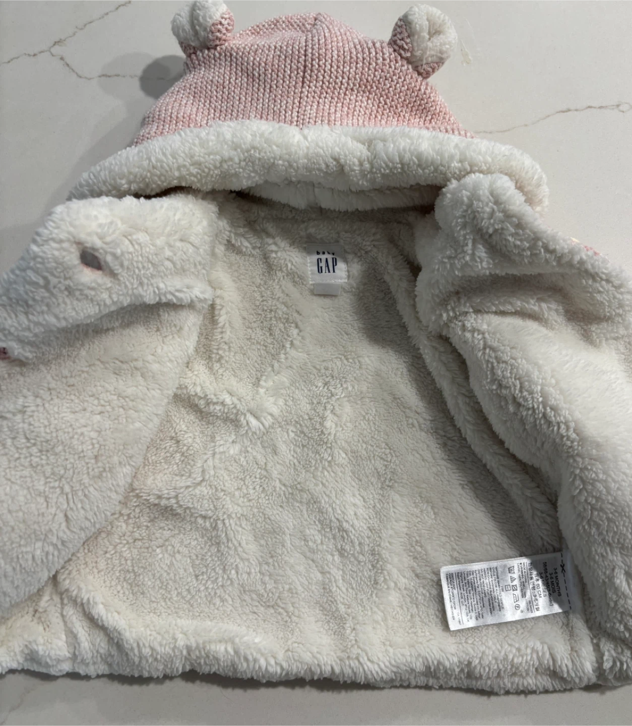 Gap Baby Brannan Bear Pink Knit Hooded Jacket with Sherpa Lining - photo 3