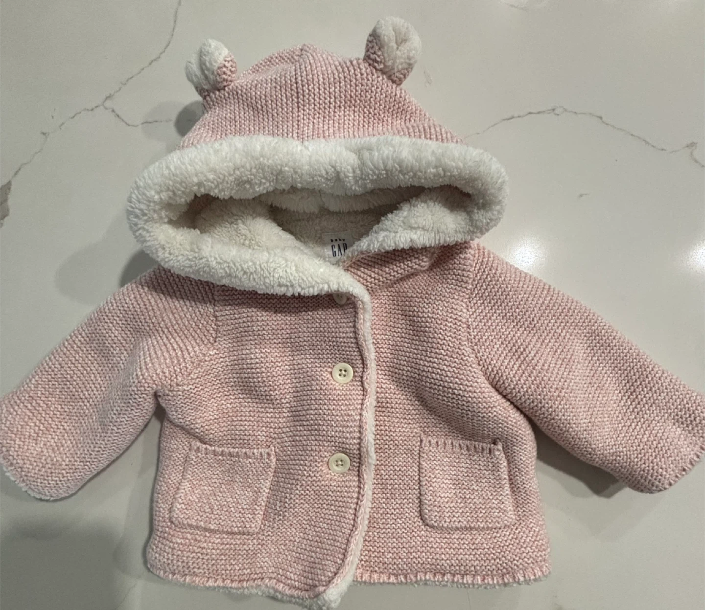 Gap Baby Brannan Bear Pink Knit Hooded Jacket with Sherpa Lining