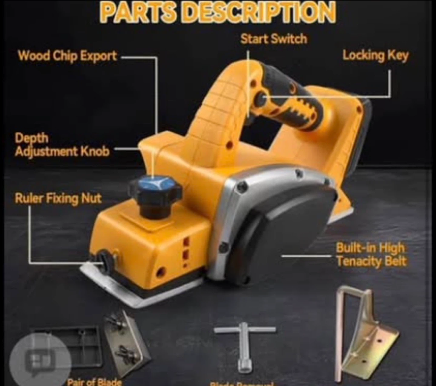 Yellow Power Planer for DeWalt 18V Battery - photo 3