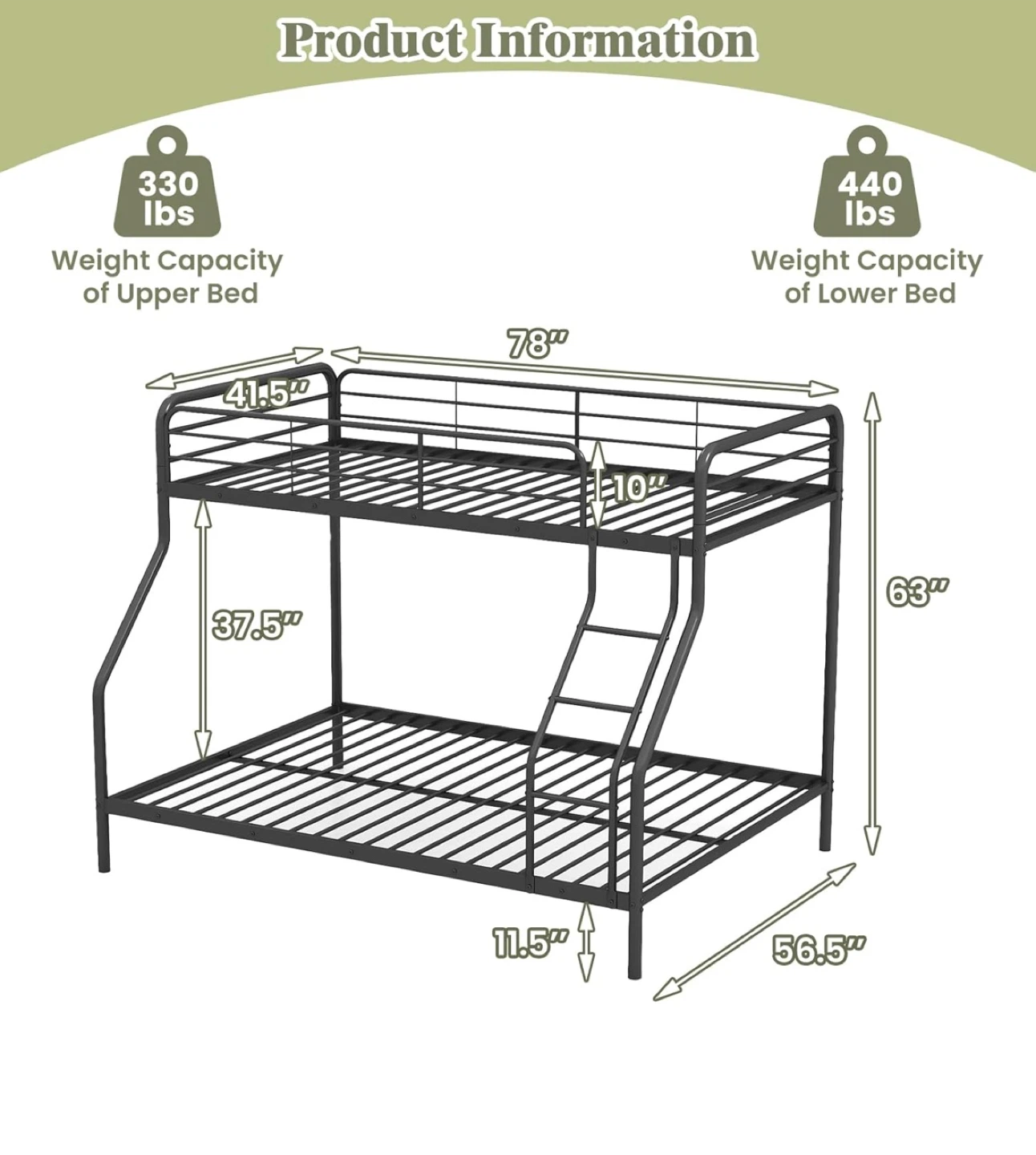Black Metal Bunk Bed - Twin Over Full - photo 2